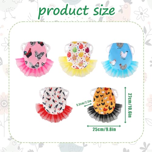 NQEUEPN 5pcs Chicken Saddle for Hens, 5 Styles Waterproof Colorful Chicken Saddle with Lace Trim Funny Poultry Back Feather Protection Supplies for Small Medium Hens