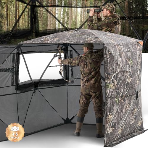 VEVORHunting Blind, 270° See Through Ground Blind, 4-5 Person Pop Up Deer Blind for Hunting with Carrying Bag, Portable Resilient Hunting Tent, One-Way See-Through Mesh for Turkey and Deer Hunting