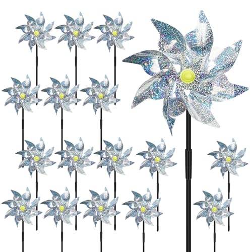 18 Pack Reflective Pinwheels for Yard and Garden,Scare Birds Away for Garden Decor,Bird Scare Devices Deterrent to Scare Birds,Keep Birds Away (Assembly Required) - color: 18 Pack Reflective Pinwheels
