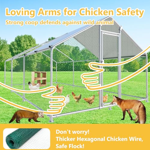 Large Chicken Coop Chicken Runs for Yard with Cover Outdoor Metal Pet Pens Poultry Cage Duck Rabbit House Backyard Use - size: 19.2'Lx9.84'Wx6.6'H