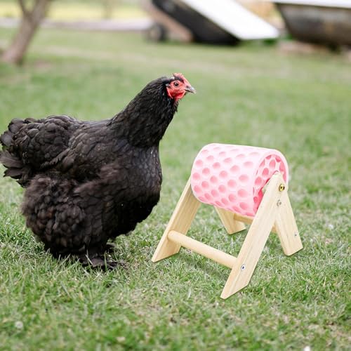 Chicken Coop Accessories, Beak Grinding Calcium Stone with Wooden Stand, Chicken Enrichment Toys, Toys for Hens, Ducks, Geese, Turkeys, Poultry, Pink - color: Pink