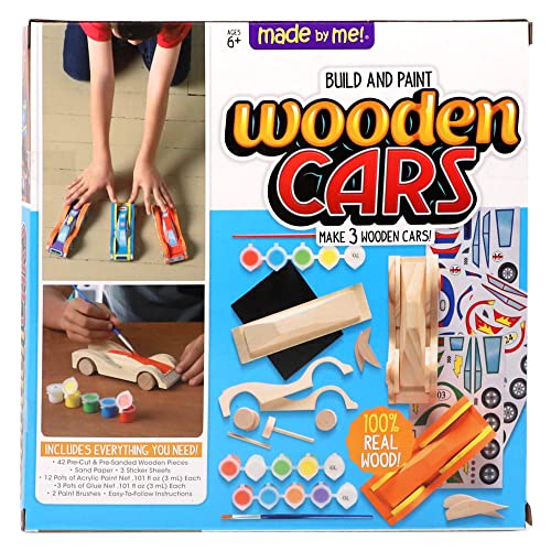 Made By Me Build & Paint Your Own Wooden Toys, DIY Wood Craft Kit, Easy to Assemble, 3 Cars - style: Cars
