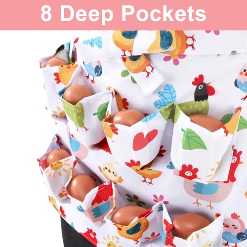 Egg Collecting Apron for Kids, Chicken Egg Apron with 8 Pockets, Eggs Aprons for Fresh Eggs for Hen, Duck, Goose - color: Cartoon Chicken