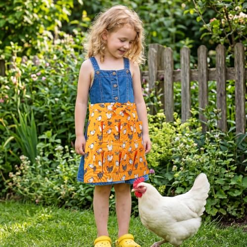 Egg Collecting Apron and Basket, 8 Pouches Chicken Egg Apron for Kids, 7 Pouches Egg Basket for Gathering Fresh Eggs - color: Yellow