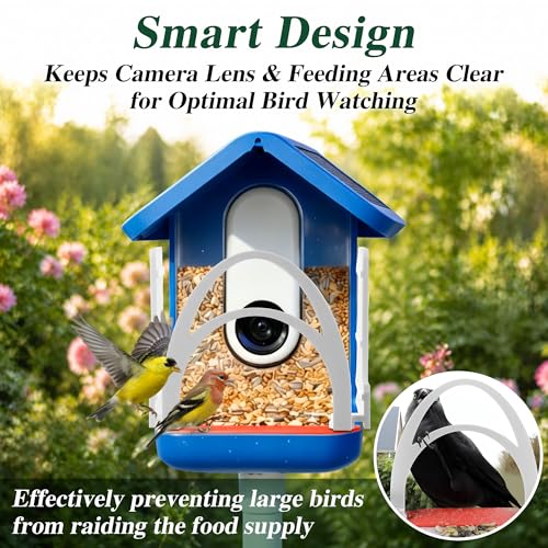 Double Arc Anti Perch Fence Compatible with Bird Buddy Feeder, White Large Bird Perch Barrier & Shield Accessories, Keep Feeding Area Clear for Small Birds