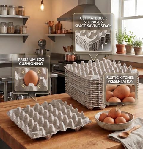 Egg Flat Cartons 30 Count, Pulp Fiber Egg Flats Bulk, Stackable Egg Trays for Farm Storage, Shipping & Packaging, Biodegradable & Recyclable Egg Carton Trays (Pack of 15)