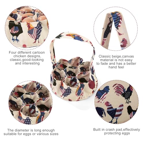Egg Collecting Basket, Egg Basket for Gathering with 7 Pouches | Canvas Chicken Egg Basket for Chicken, Duck, Goose, Bird, Various Poultry Collection (Flag Chicken) - style: Flag Chicken