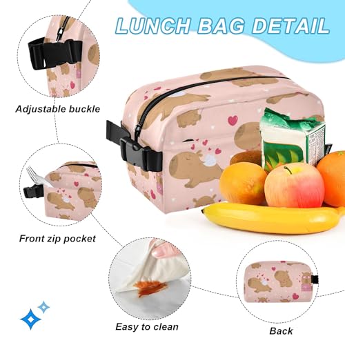 Lovely Capybara Backpack with Lunch Bag, School Backpack for Teens Boys Girls Kids Travel Backpacks Set - color: Red