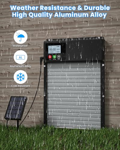 Automatic Chicken Coop Door Solar Powered, WiFi Automatic Chicken Door APP Control, Solar Chicken Coop Door Timer & Light Sensor, Auto Chicken Coop Door Opener LCD Display Aluminum Anti-Pinch Design