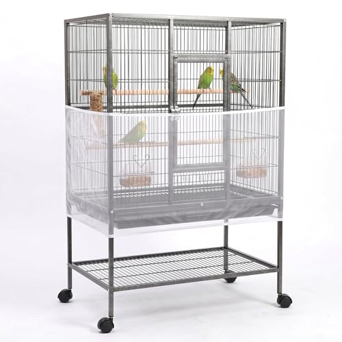 Bird Cage Seed Catcher, Bird Cage Net 90-118'' Birds Cages Cover | 31.8'' H Adjustable Soft Airy Skirt Guard Birdcage Nylon Mesh Net for Parrot Cages Seed Guard (Not Include Birdcage)- White