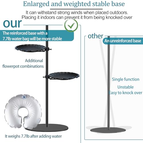 Upgraded 74" Shepherd's Hook Stand plant，Bird Feeder，Wind Chime Hanger Stand, Waterproof Metal & Adjustable-Height Standing Pole Holder for Lantern and Wreath, Indoor & Outdoor（2 Placement Racks)