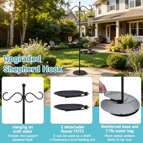 74" Shepherd's Hook Stand Plant，Wind Chime Hanger Stand, Bird Feeder,Waterproof Metal & Adjustable-Height Standing Pole Holder for Lantern and Wreath, Indoor & Outdoor