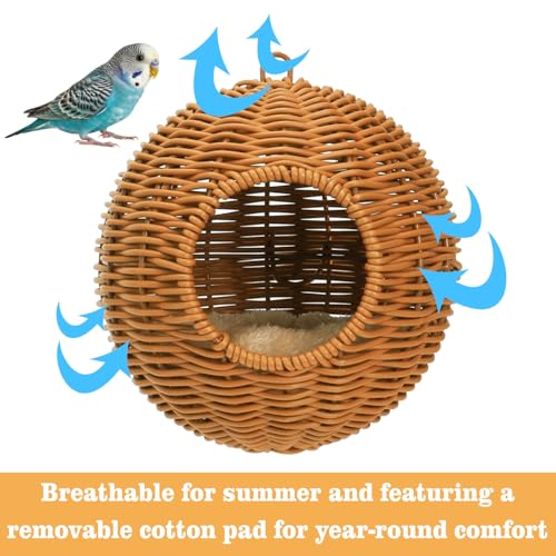 Steel Frame Bird Nest for Cage, Washable Small Bird Bed Chewproof with Plush Pad, Hammock Hideout Lay Eggs Parakeet Nest Sleep, Parakeet Warm Bed House Hut for Lovebird, Canary, Budgie, Finch