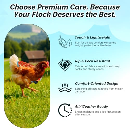 6 Pcs Chicken Saddles for Hens, Adjustable Chicken Apron Back Protector for Hens Back Feather Protection, Waterproof Chicken Back Protector for Poultry, Fits Small to Medium Hens