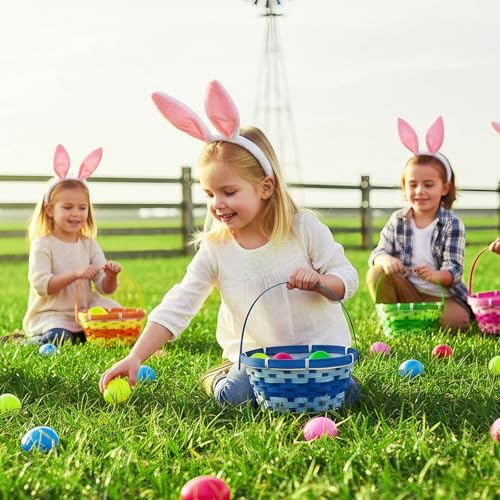 12 Pcs Easter Bamboo Baskets Woven Goodie Baskets with Handle for Easter Egg Hunt, Wicker Woven Candy Toys Storage Baskets for Picnic,DIY Crafts, Spring Decor, Party Favors Decor(12)