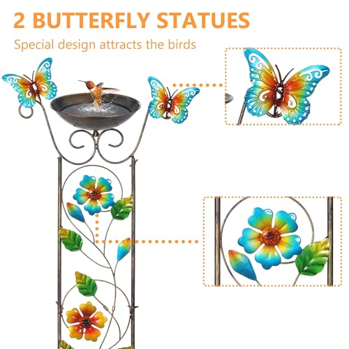 BAYN 43.5 Inch Metal Bird Bath Bowl with Garden Trellis Outdoor | Easy Install, Garden Birdbath and Plants Trellis 2 in 1, Decorative with Floral, Functional Decor for Yard Patio Lawn - style: Floral-Butterfly
