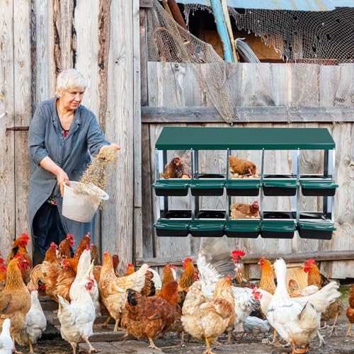 Chicken Nesting Box 10-Compartment – Roll Away Laying Boxes for Hens with Lid Cover & Egg Protection – Heavy Duty Red Poultry Nest Box - color: Green, size: 59.1"L x 23.6"W x 35.4"H