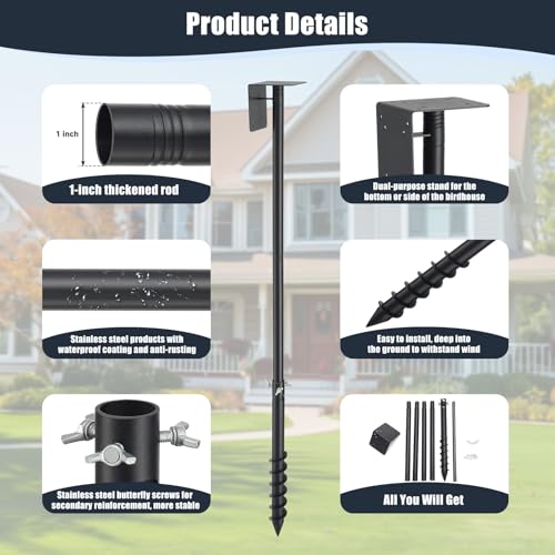 Bird House Pole, 73" Adjustable Bird Feeder Pole with Stand Stake, Heavy Duty 1.2 Inch Diameter Rustproof Design for Birdhouse Mounting, Weather Station, Outdoor, Yard, Garden - size: 75 Inches