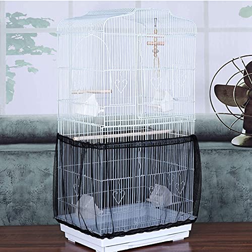 Bird Cage Seed Catcher, Large Airy Gauze Seeds Bird Cage Cover Guard Adjustable Bird Cage Cover Birdcage Seed Feather Catcher Universal Birdcage Parrot Bird Nylon Mesh Net Cover(L-118x16 in, Black) - color: Black, size: Large