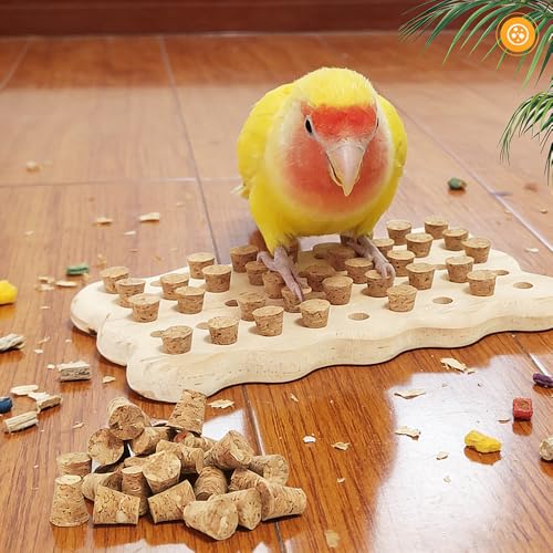 LOS ANDES Parrot Chew Toy with Soft Corks, Wooden Biting Training Toy and Foraging Bird Toys,Bird Cage Accessories, Parakeet Toys - size: Rectangle