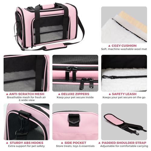 Soft-Sided Cat Carrier 20x13x13 in Expandable Travel Pet Bag 22LBS | For Cats and Small Dogs with Anti-Scratch Mesh Washable Mat Collapsible Escape-Proof Airline Approved with Shoulder Strap - color: Pink, size: 13.4"L x 13.4"W x 20.1"H