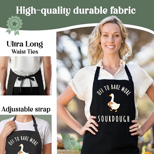 Off to Bake More Sourdough Apron for Women with Large Pockets - Funny Baking Aprons, Adjustable Professional Kitchen Apron for Bread Making, Grilling - Unique Sourdough Gifts for Bakers & Moms - C16 - color: Off to Bake More Sourdough