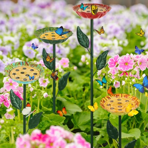 DREAMSOUL 4 Pack Bee Watering Station, Small Bird Bath for Bees Butterflies | Solid Metal Material, Compact Small Size, Durable Metal Stake Build, Ideal for Pollinator Gardens - size: 4PCS-A