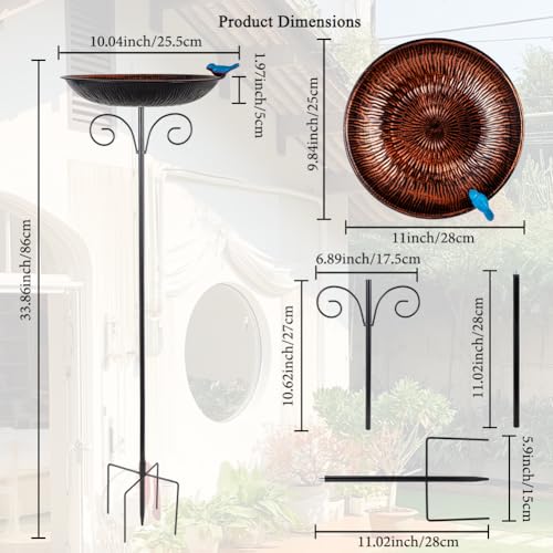 Metal Bird Bath for Outdoor,10" Wide Birdfeeder with Metal Stake | Vintage Bird Baths Feeder Bowl for Outdoors Garden Patio Yard Lawn Decor (Antique Bronze) - color: Brown-2
