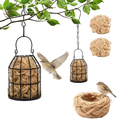 AKAZA 2 Pcs Refillable Bird Nesting Material Holders Outdoor Hanging Cage | Bird Nest Material Holder; Refillable Steel Cage; Outdoor Hanging Station; Hummingbird Supply; Garden Bird Decor
