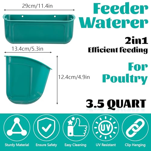 Lemecima Goat Feeders Fence Hanging, 3.5 Quart Chicken Feeder Trough for Livestock Poultry 4 Pack
