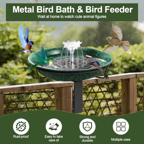 Yiabivo Deck Mounted Bird Bath with Fountain,Solar Railing Bird Bath Fountains for Hummingbirds,Adjustable Metal Durable Deck Bird Bath Holder for Outdoor Railings, Patio Deck,Garden