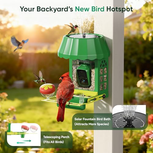 Avinory Smart Metal Bird Feeder with Camera 2.5K HD, Solar Powered AI Bird Identifier 10000+ Species, Wireless,Live Stream&Color Night Vision,Squirrel Proof for Outdoor Birds Watching Gift, 32GB Card