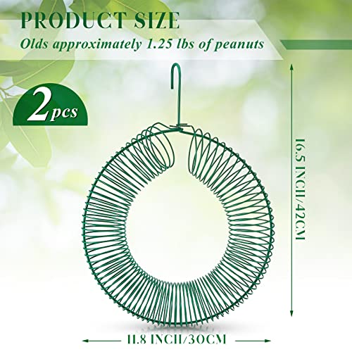 Patelai 2 Pieces Hanging Wreath Feeder Whole Peanut Wild Bird Feeder Wreath Round Squirrel Proof Bird Feeders with Hanging Hook for Outdoor Birds Feeding, 11.8 x 16.5 Inch(Green)