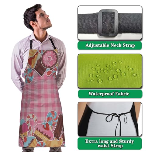 Funny Aprons for Adults Women Colorful Candy Sweets and Cakes Apron Women for Kitchen Cooking Restaurant BBQ Painting Crafting Gardening 27” (W) x 31” (H), Waterproof Aprons - color: Sweets and Cakes