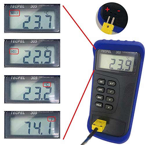 DTM-305 Digital Single Input Thermocouple Thermometer with Type k thermocouple Probe (TPK-01)