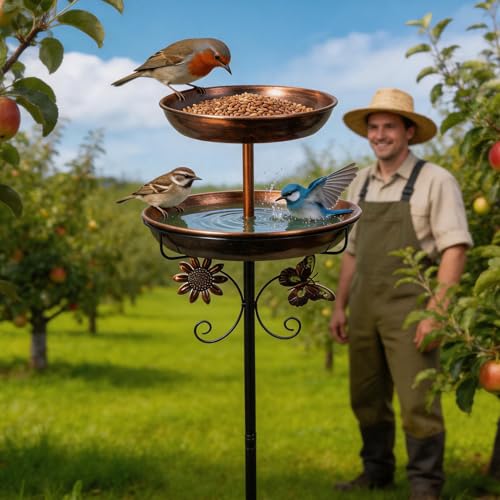 Bird Bath for Outside 45.3In Freestanding Double Birdfeeder for Outdoors