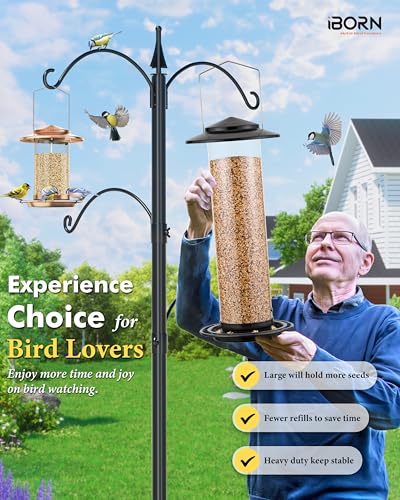 iBorn Metal Bird Feeder for Outside Hanging,Wild Bird Feeders for Cardinal,18cm Large Roof&Green,42CM Long,4.5lb High-Capacity(Seed is not Included) - color: Black, size: 4.5LB，7′′Large Roof