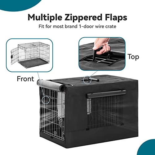 PETSFIT Crate Cover for Wire Dog Crate(30in/36inch/42inch), Single Door/Double Doors, Mesh Window, Flap On The Top and Back is Detachable, Dog Kennel Cover Black 30inch - size: 30.5"L x 19.5"W x 21.5"H