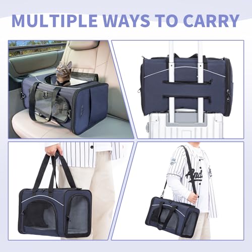 Petsfit Airline Approved Pet Carrier for Small Dogs & Cats, 19x9x12 TSA Approved Carrier, with Removable Dual-Sided Padding (2-Way Placement) - Fits Under Most Airplane Seats, Escape Proof (Navy) - color: Navy, size: 19.0"L x 9.0"W x 12.0"H