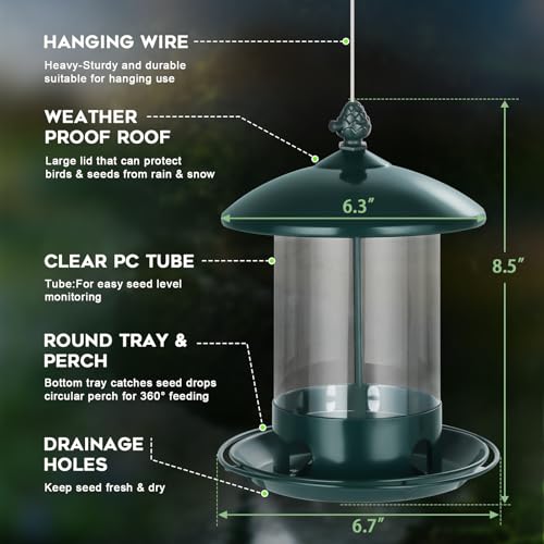 Metal Bird Feeders for Outdoors Hanging, Weather Resistant Wild Bird Feeder with 360 Degree Feeding Tray, Green, 2 Pack - color: Green