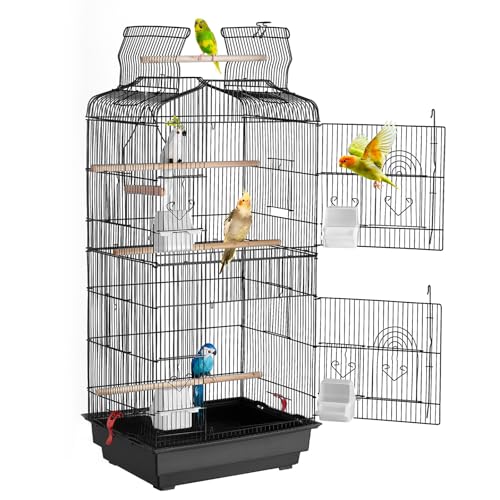 VEVOR 41-inch Open Top Large Parrot Bird Cage, Hanging Bird Cage for Parakeets Finches Canaries Lovebirds Cockatiels Budgies Small Quaker Conures Travel Pet Flight Birdcage with Swing and Perch - size: 18.0"L x 14.0"W x 36.4"H
