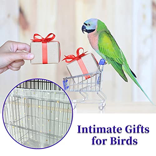 Daoeny Large Bird Cage Cover, Bird Cage Seed Catcher, Adjustable Soft Nylon Mesh Net with Twinkle Moon Star, Birdcage Cover Skirt Seed Guard for Parrot Parakeet Macaw Round Square Cages (White) - color: White, Sequins Star