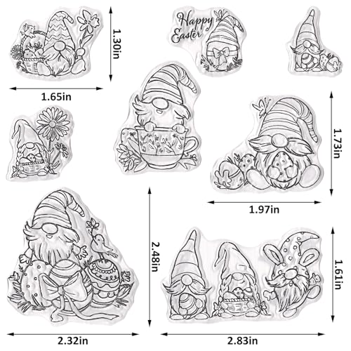 Estivaux Easter Bunny Gnomes Clear Stamps for Card Making and Journaling, Easter Eggs Rubber Stamps Flowers Elf Stamps for Scrapbooking DIY Cards Album Crafts