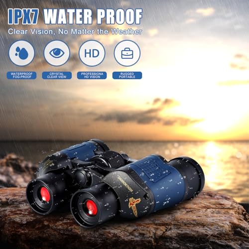 60X60 Binoculars for Adults with Low Light Night Vision, Professional Waterproof High Power Optical Telescope for Stargazing Bird Watching Concerts Football Sightseeing Hunting