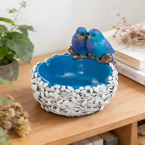 Robin Nest Resin Storage Statue - Desktop Bowl with Tray for Jewelry, Rings, Keys - Rustic Farmhouse Bird Figurine for Home Decor, Coffee Table Decor - Birthday Housewarming Gifts - color: Blue