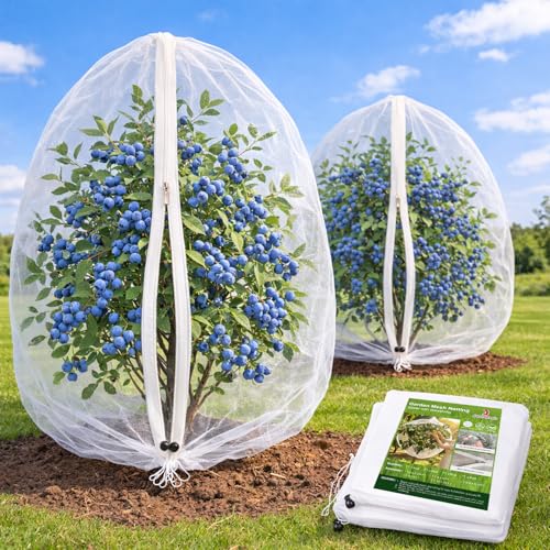 Jevrench 2 Pack 2.6 x 3.6ft Garden Netting for Plants, Fruit Tree Netting with Zipper & Drawstring, Bird Netting for Garden Protection, Blueberry Bushes, Tomato Plants & Fruit Trees - size: 2.6 x 3.6ft – 2 Pack
