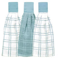 Ritz Premium 100% Cotton Solid and Multi Check Kitchen Tie Towel Absorbent, Super Soft, and Fast Drying Hang Towel, Set of Three, Dew - color: Dew, size: Solid & Multi Check - 3 Piece