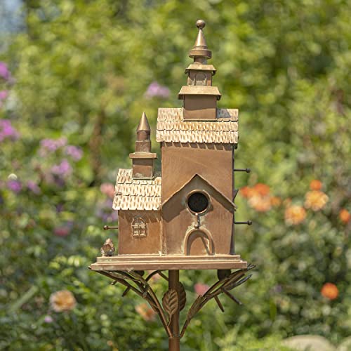 Zaer Ltd. Large Copper Colored Multi-Birdhouse Stakes, Room for 5 Bird Families in Each (XL Country Town Home Montana) - style: XL Country Town Home Montana
