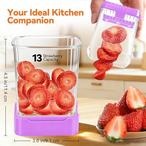 Fruit Slicer Cup for Strawberry, Banana, Hard-Boiled Egg - Detachable Cutter with Push Plate - Rapid & Safe Slicing Kitchen Gadget for Quick Meal Prep (Purple) - color: Purple
