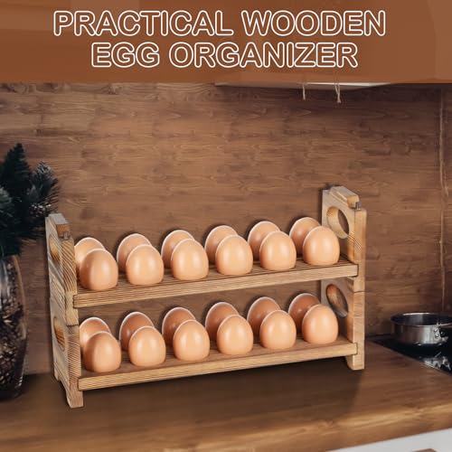 Wooden Egg Holder Countertop, 2-Tier/24-Hole, Stackable | Farmhouse Style, With Handle, Storage & Organizer, Durability, Assembly, For Chicken/Duck/Quail/Turkey/Easter Eggs - style: 2-Tier